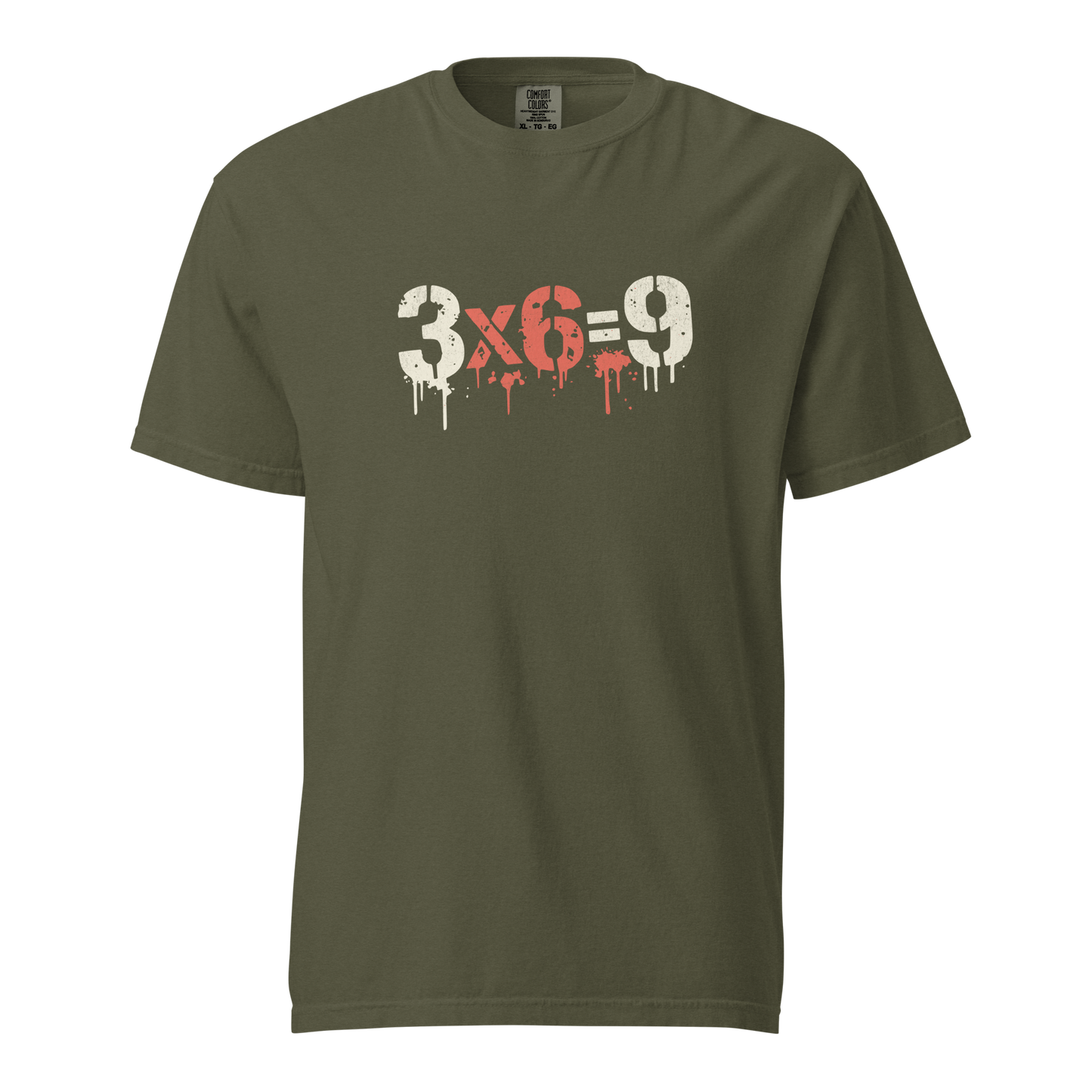 Army grünes T-Shirt mit "3x6=9" Print in Stencil Graffiti Optik