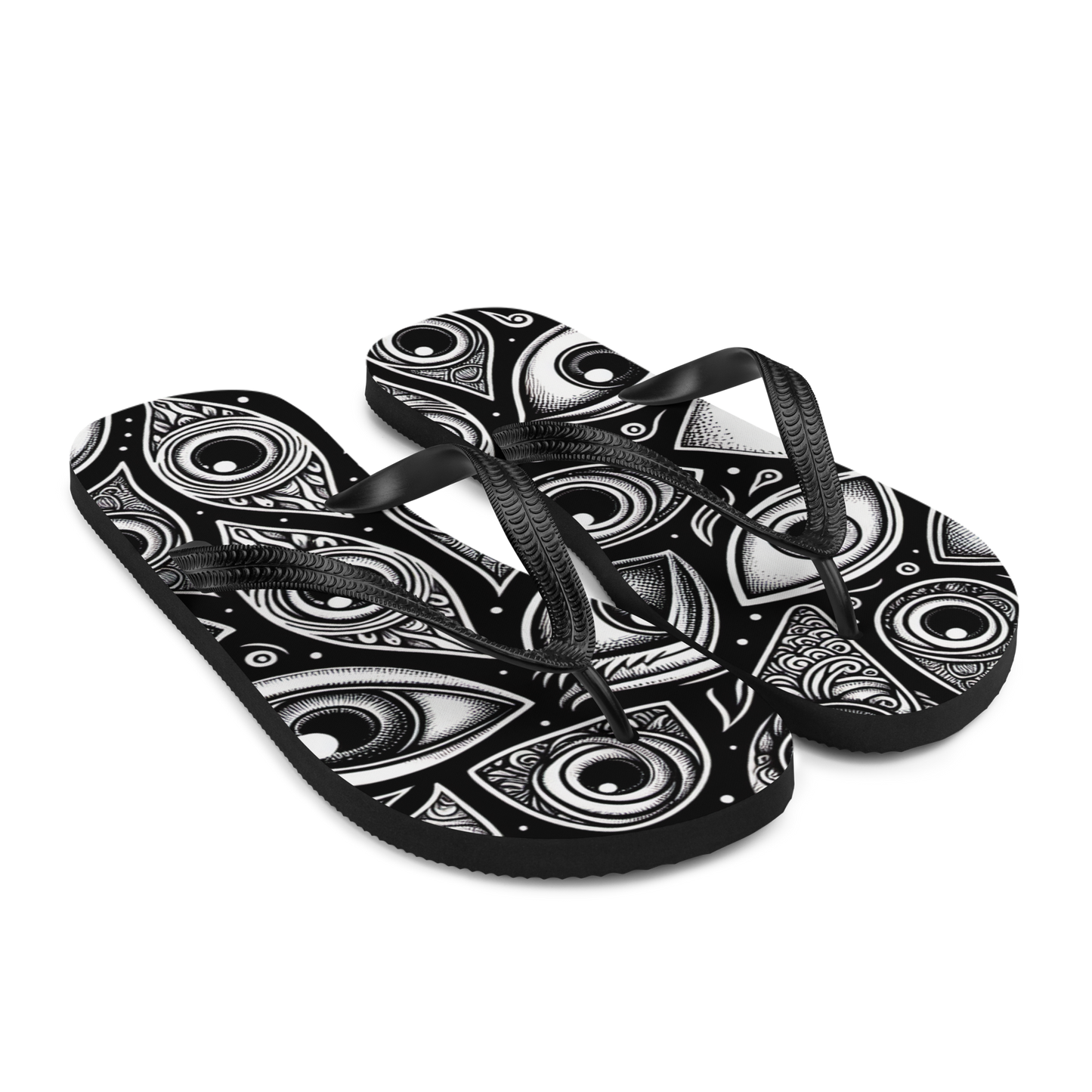 Flip-Flops mit schwarz weißen Augen bedruckt, Seitenansicht