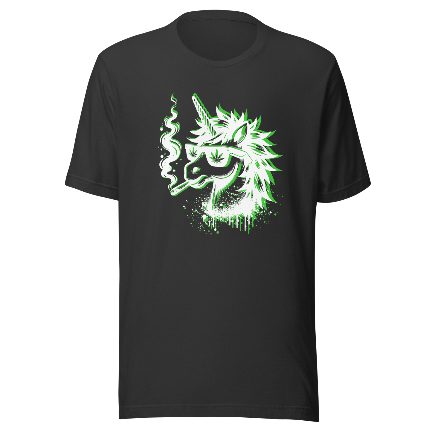 Dunkelgraues T-Shirt mit minimalistischem Einhorn Graffiti Print das raucht