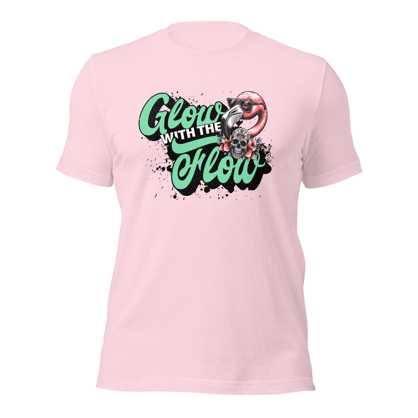 Pinkes T-Shirt mit Flow with the Glow Schriftzug und Flamingo