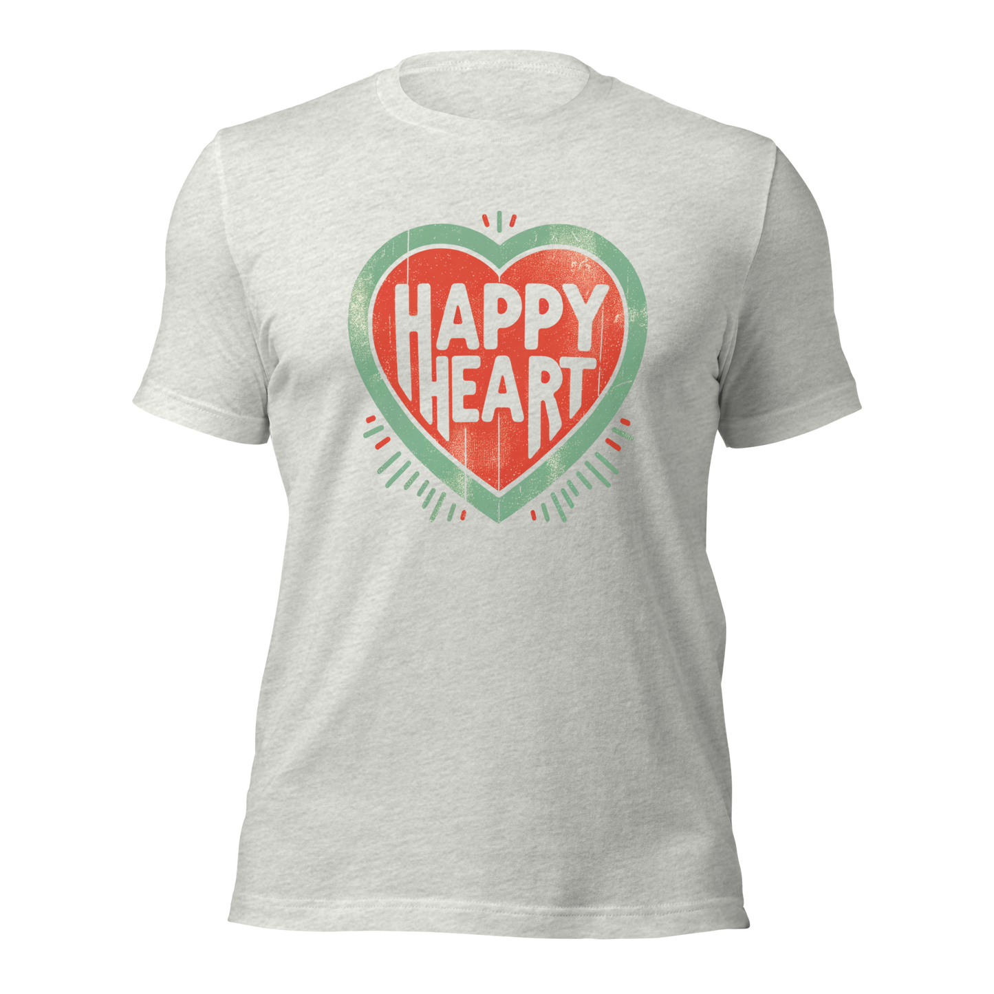 Ashgraues Unisex T-Shirt mit Herz Print und Hapoy Heart Schriftzug