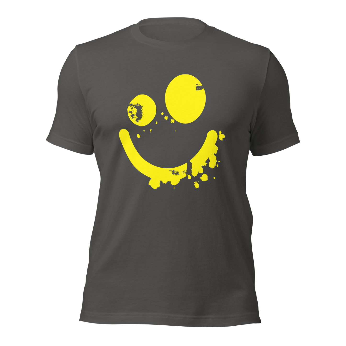 Asphaltgraues Unisex T-Shirt mit gelbem minimalistischem Smiley Brustprint