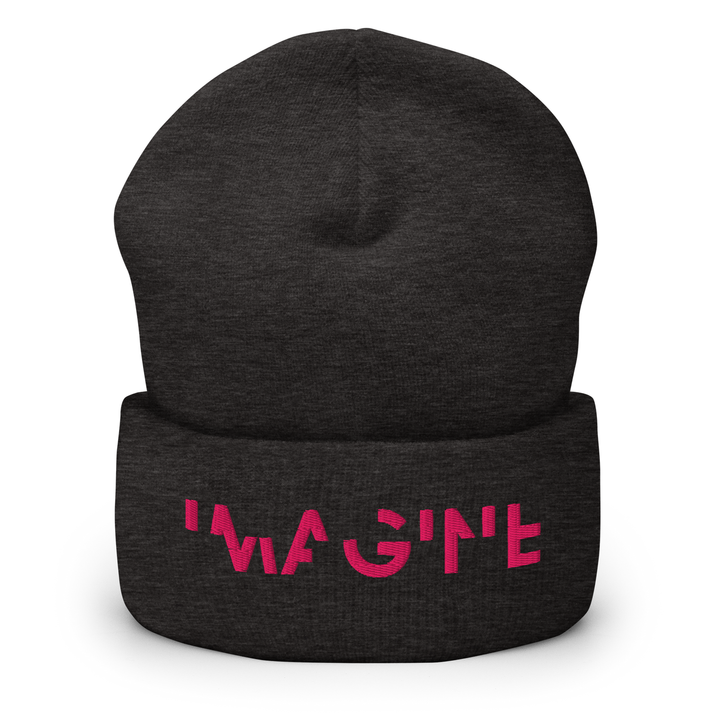 Dunkelgraues Beanie mit pinkem IMAGINE Schriftzug
