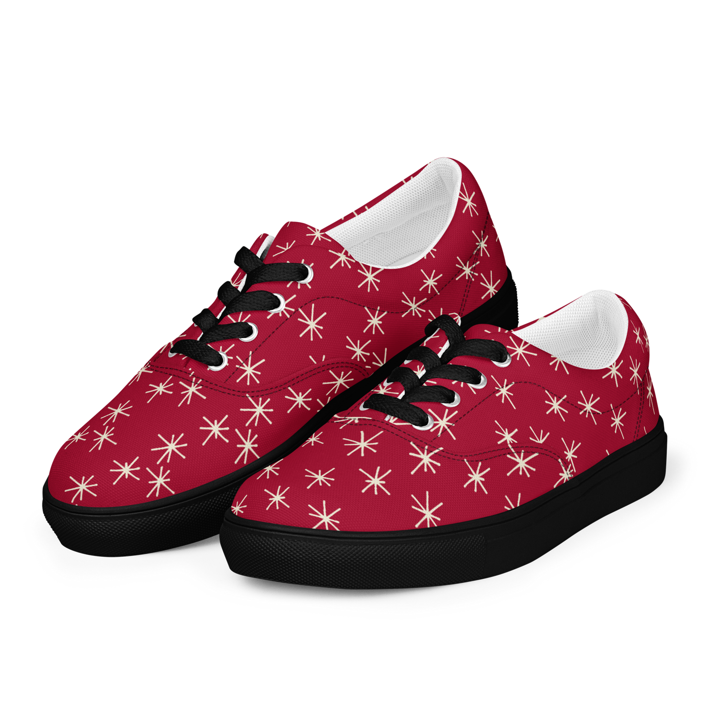 Rote Damen Sneaker mit weissem Sternen Muster und schwarzem Rand