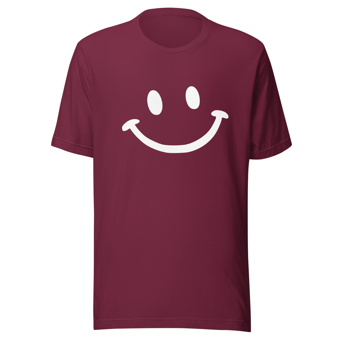 Burgundrotes Unisex T-Shirt mit minimalistischem Smiley Brustprint