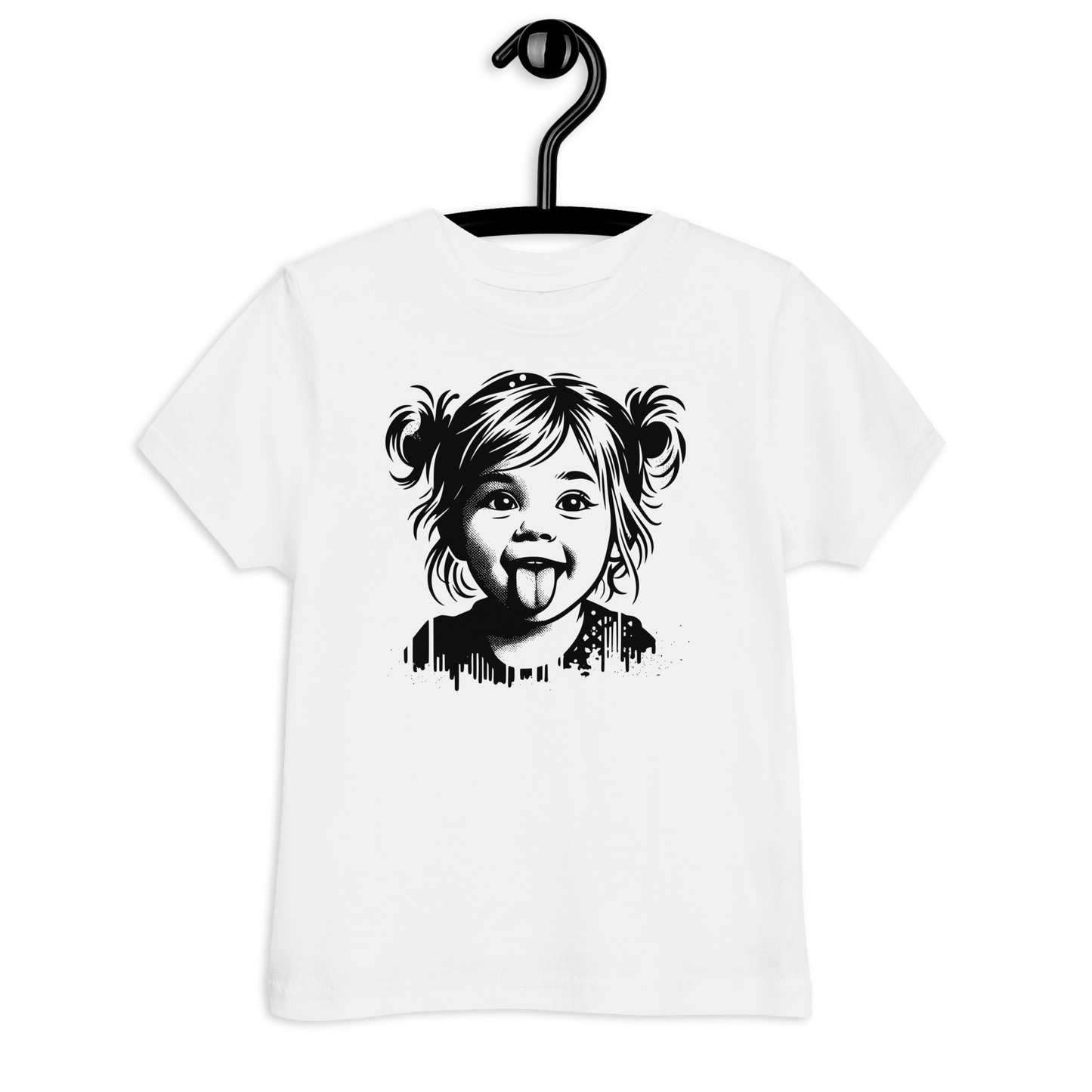 Weißes Kinder T-Shirt mit Mädchen das Zunge rausstreckt Stencil Print