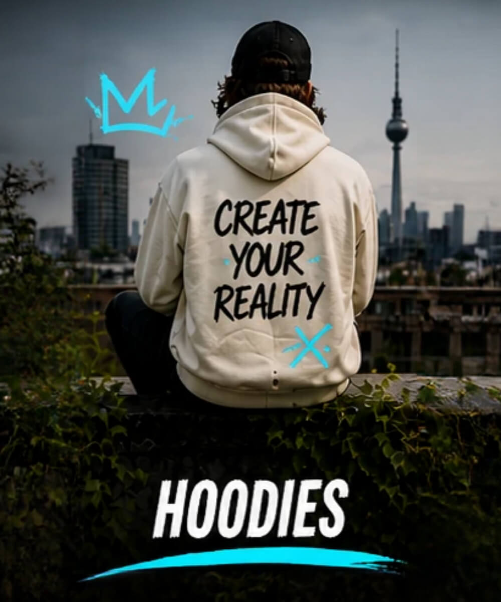 Eine Frau am Strand trägt einen weißen Hoodie mit einem Flamingo Print und den Worten "Glow with the Flow"
