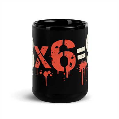 Schwarze Tasse mit 3x6=9 Graffiti