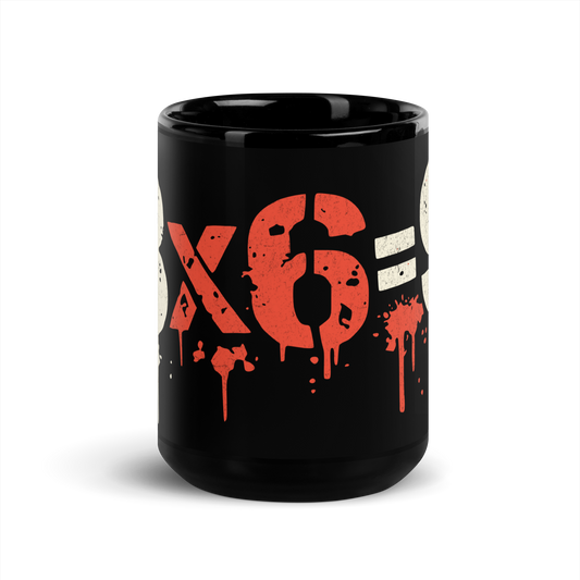 Schwarze Tasse mit 3x6=9 Graffiti
