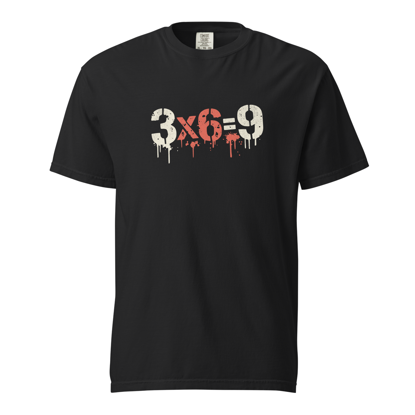 Schwarzes T-Shirt mit "3x6=9" Print in Stencil Graffiti Optik