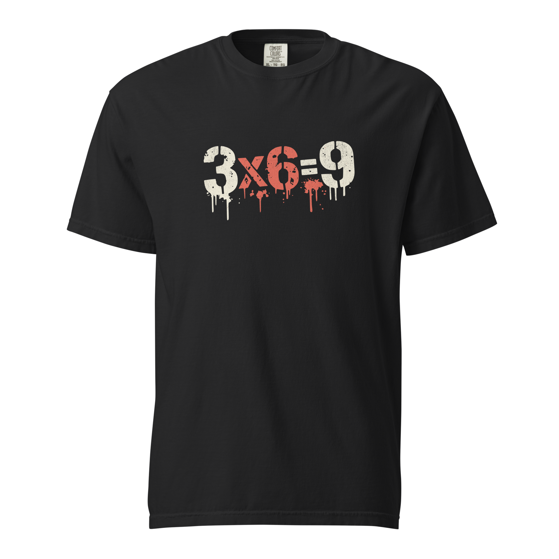 Schwarzes T-Shirt mit "3x6=9" Print in Stencil Graffiti Optik