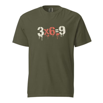 Army grünes T-Shirt mit "3x6=9" Print in Stencil Graffiti Optik