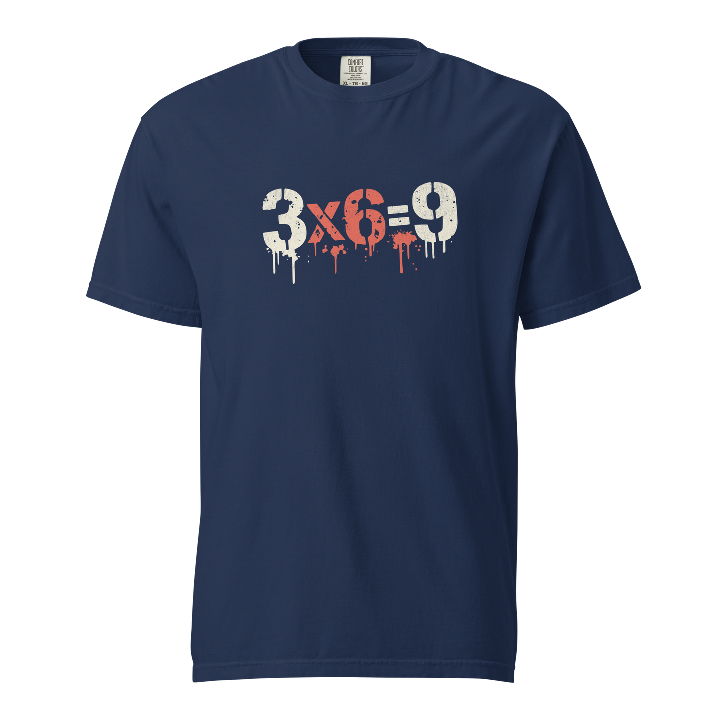 Navy T-Shirt mit "3x6=9" Print in Stencil Graffiti Optik
