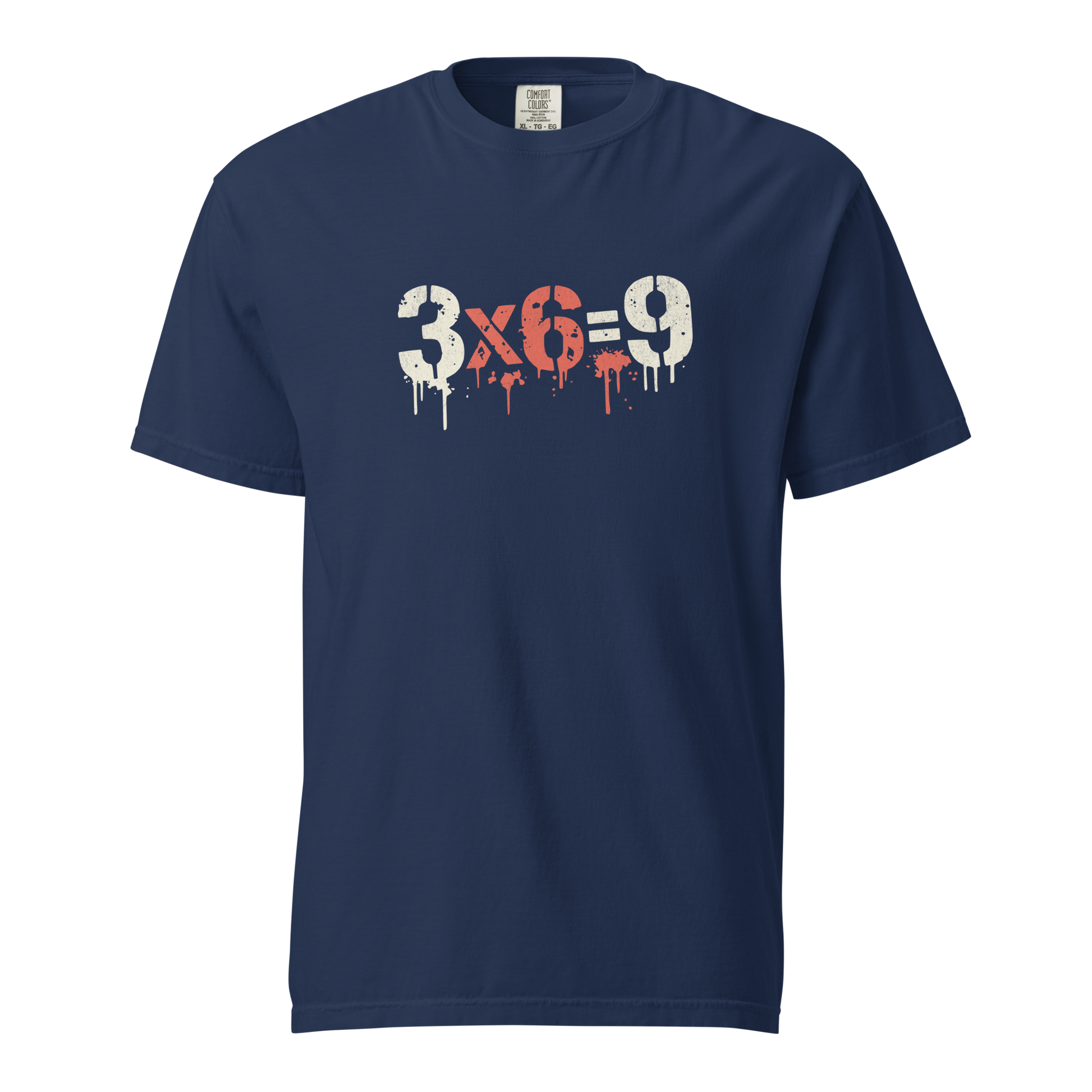 Navy T-Shirt mit "3x6=9" Print in Stencil Graffiti Optik