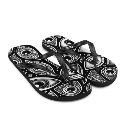 Flip-Flops mit schwarz weißen Augen bedruckt, Seitenansicht