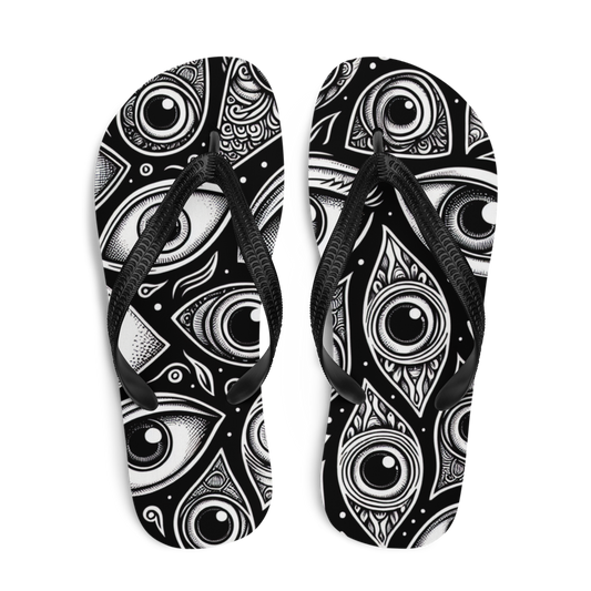 Flip-Flops mit schwarz weißen Augen bedruckt