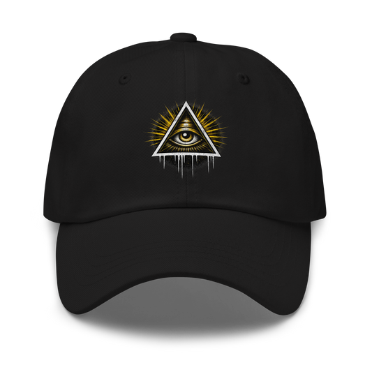 Schwarzes Cap mit Illuminati Dreieck und Auge Print