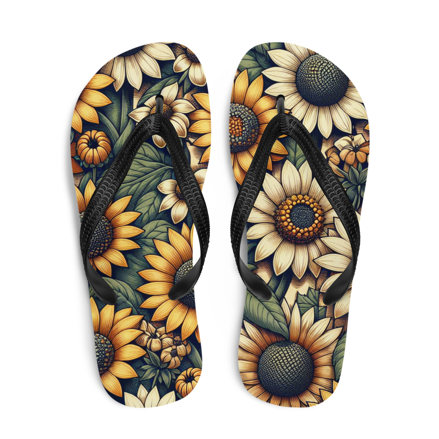 Flip-Flops mit großen Sonnenblumen bedruckt