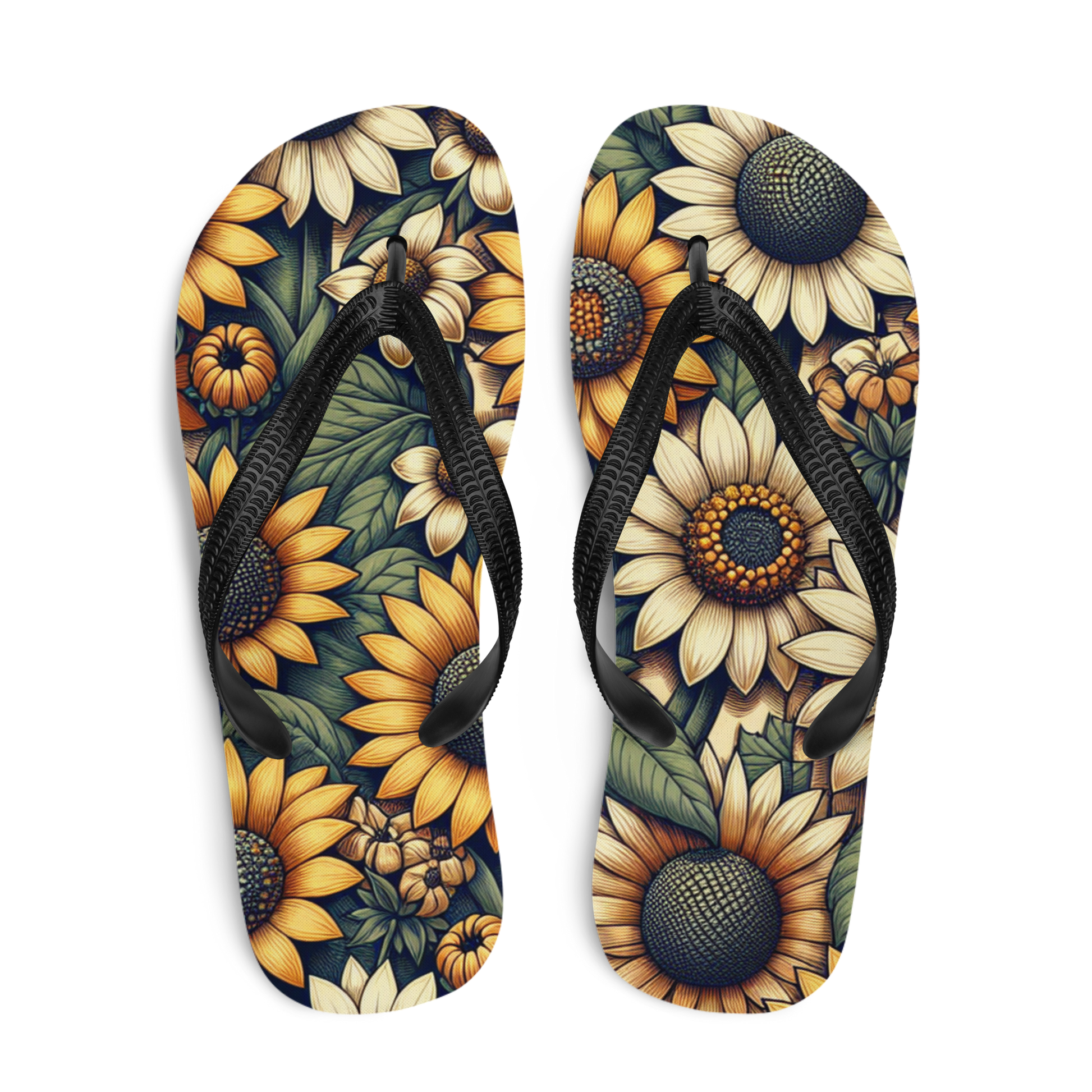 Flip-Flops mit großen Sonnenblumen bedruckt