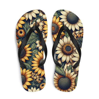 Flip-Flops mit großen Sonnenblumen bedruckt