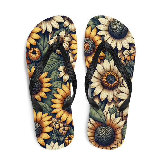 Flip-Flops mit großen Sonnenblumen bedruckt