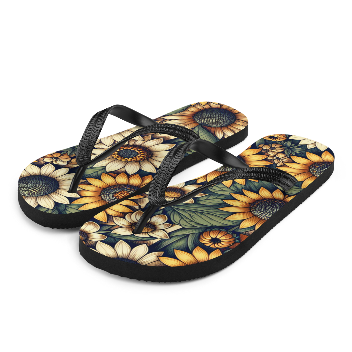 Flip-Flops mit großen Sonnenblumen bedruckt Seitenansicht