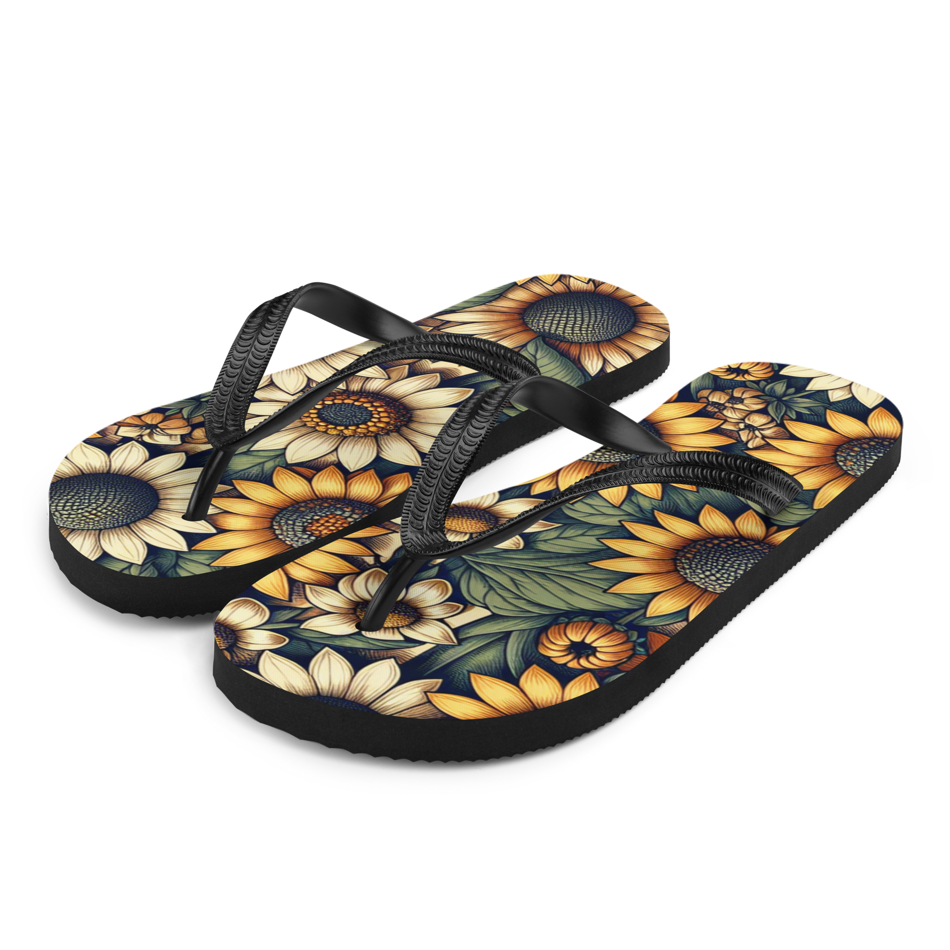 Flip-Flops mit großen Sonnenblumen bedruckt Seitenansicht
