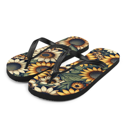 Flip-Flops mit großen Sonnenblumen bedruckt Seitenansicht