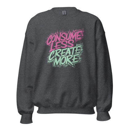 Dunkelgrauer Heather Pullover mit Consume Less, Create More Print