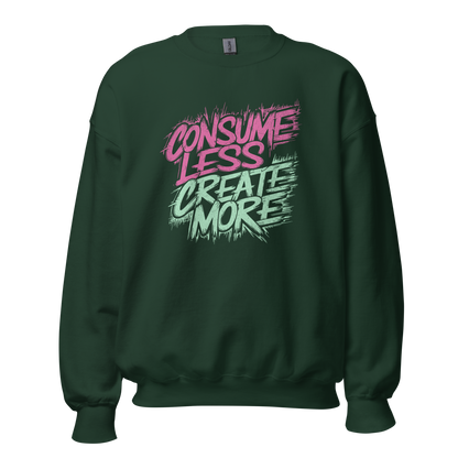 Waldgrüner Pullover mit Consume Less, Create More Print