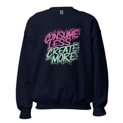 Navy Pullover mit Consume Less, Create More Print