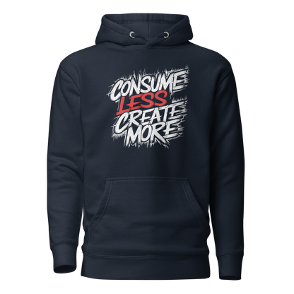 Navy Unisex Hoodie mit   Consume Less, Create More Schriftzug im Streetart Style