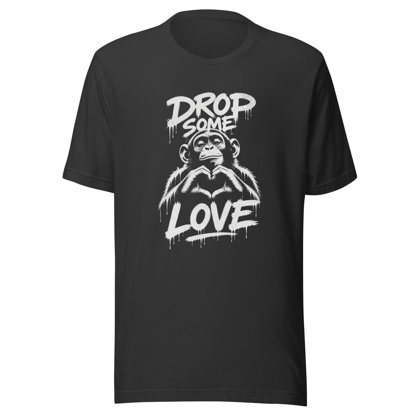 Graues T-Shirt mit Affen der Herz formt und Drop some Love Schriftzug im Streetart style