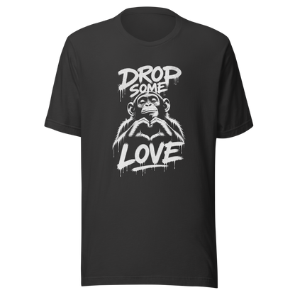 Graues T-Shirt mit Affen der Herz formt und Drop some Love Schriftzug im Streetart style