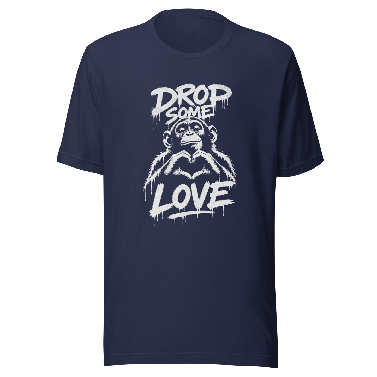 Navy T-Shirt mit Affen der Herz formt und Drop some Love Schriftzug im Streetart style