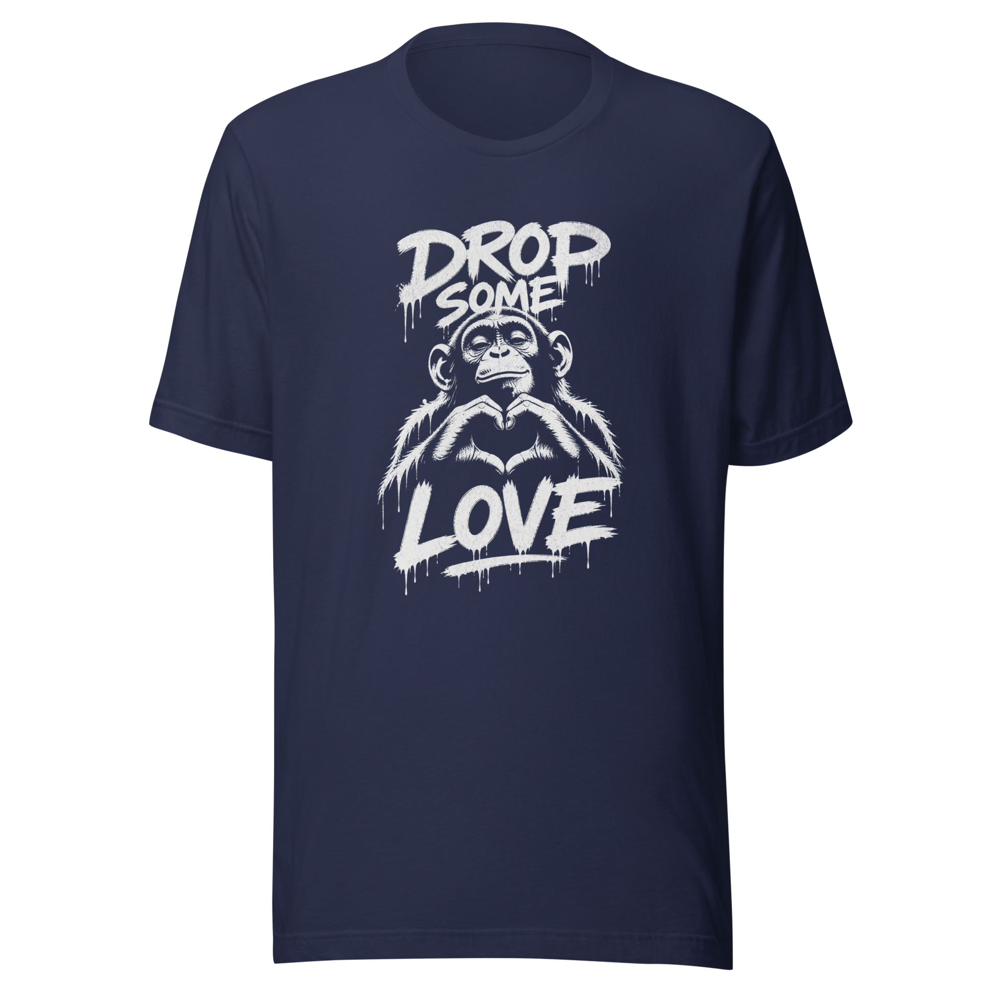 Navy T-Shirt mit Affen der Herz formt und Drop some Love Schriftzug im Streetart style
