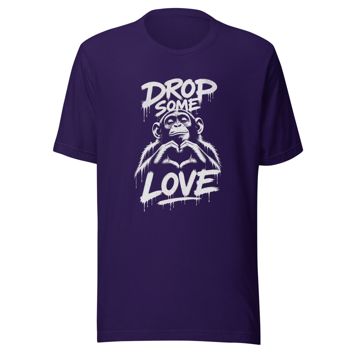Lila T-Shirt mit Affen der Herz formt und Drop some Love Schriftzug im Streetart style