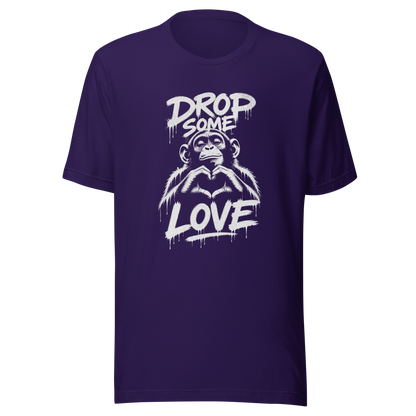 Lila T-Shirt mit Affen der Herz formt und Drop some Love Schriftzug im Streetart style