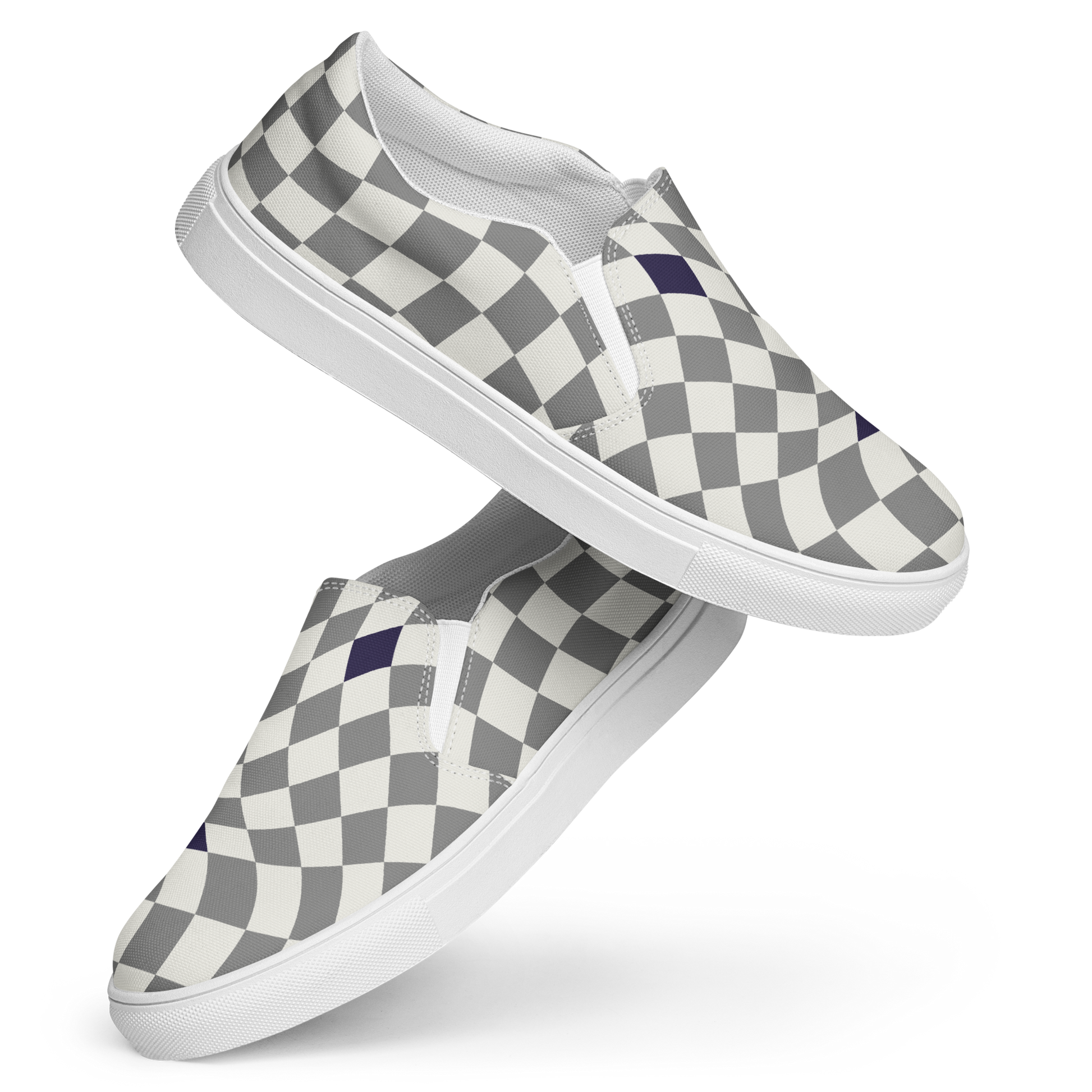 Herren Slip Ons mit grau weißem karierten Muster