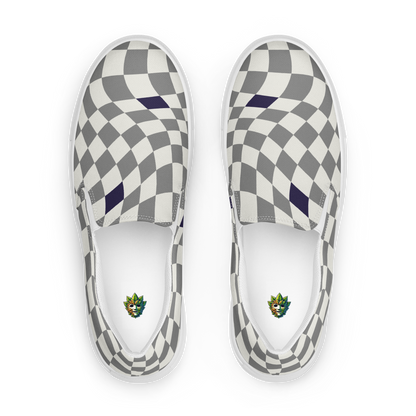 Herren Slip Ons mit grau weißem karierten Muster Obenansicht