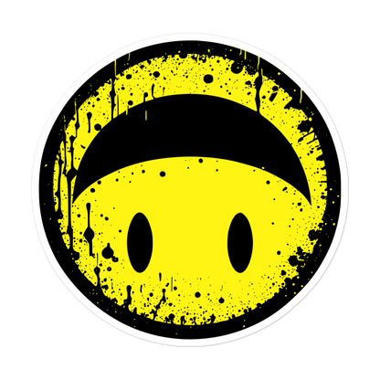 Runder Sticker mit gelbem Smiley das auf dem Kopf steht 5,5x5,5