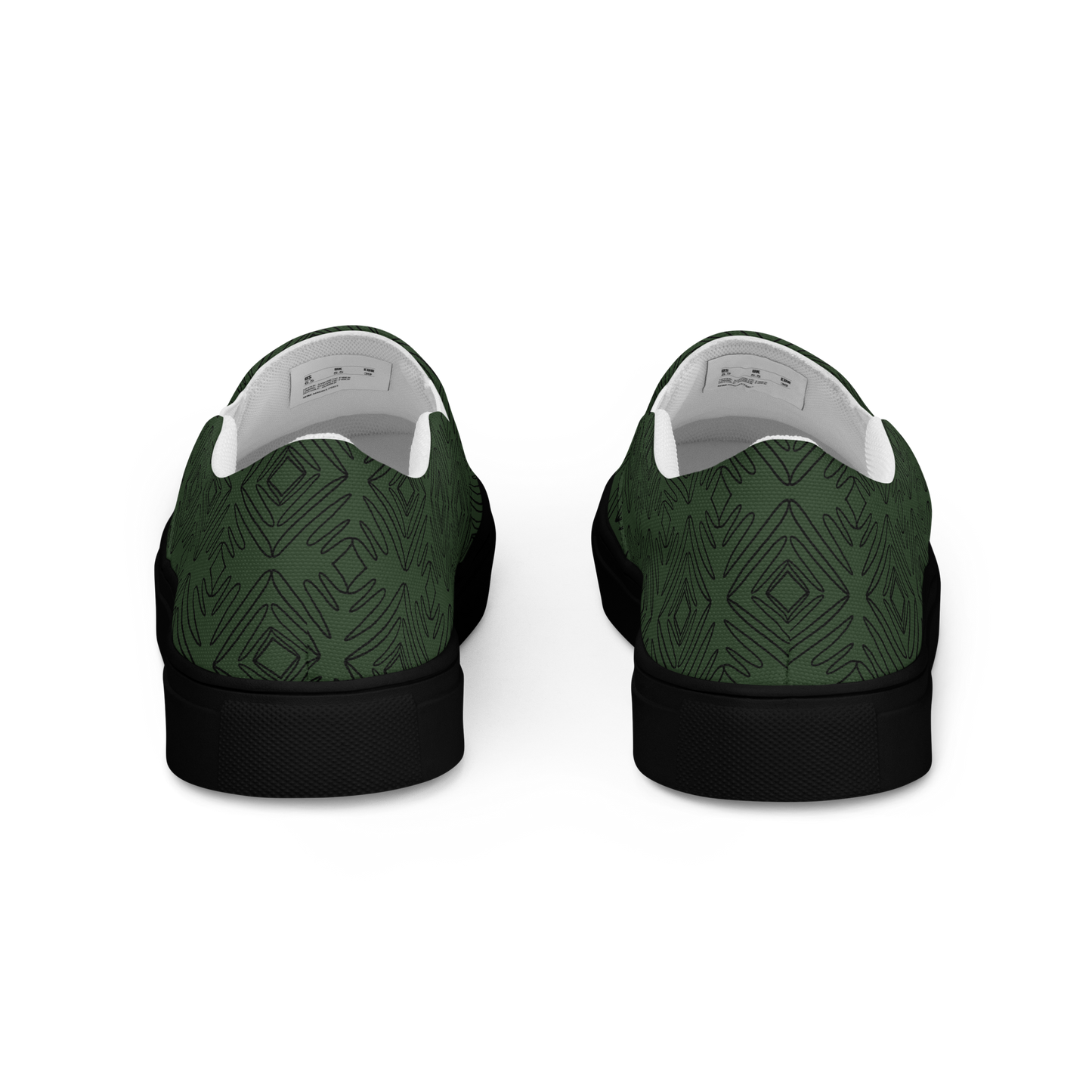 Herren Slipper in dunklem grün mit geometrischen schwarzen Linien Hintenansicht