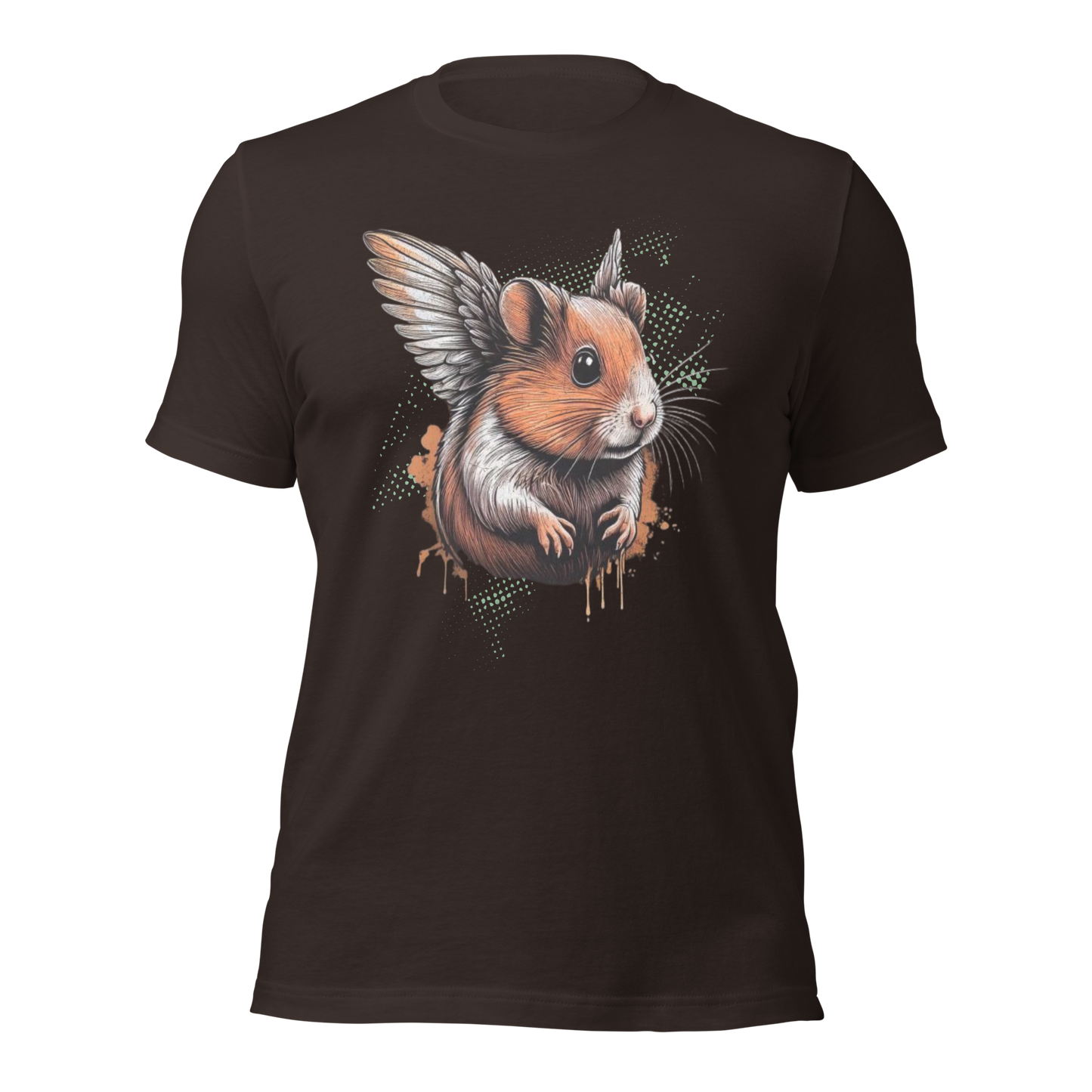 Braunes Unisex T-Shirt mit Hamster mit Flügeln Print