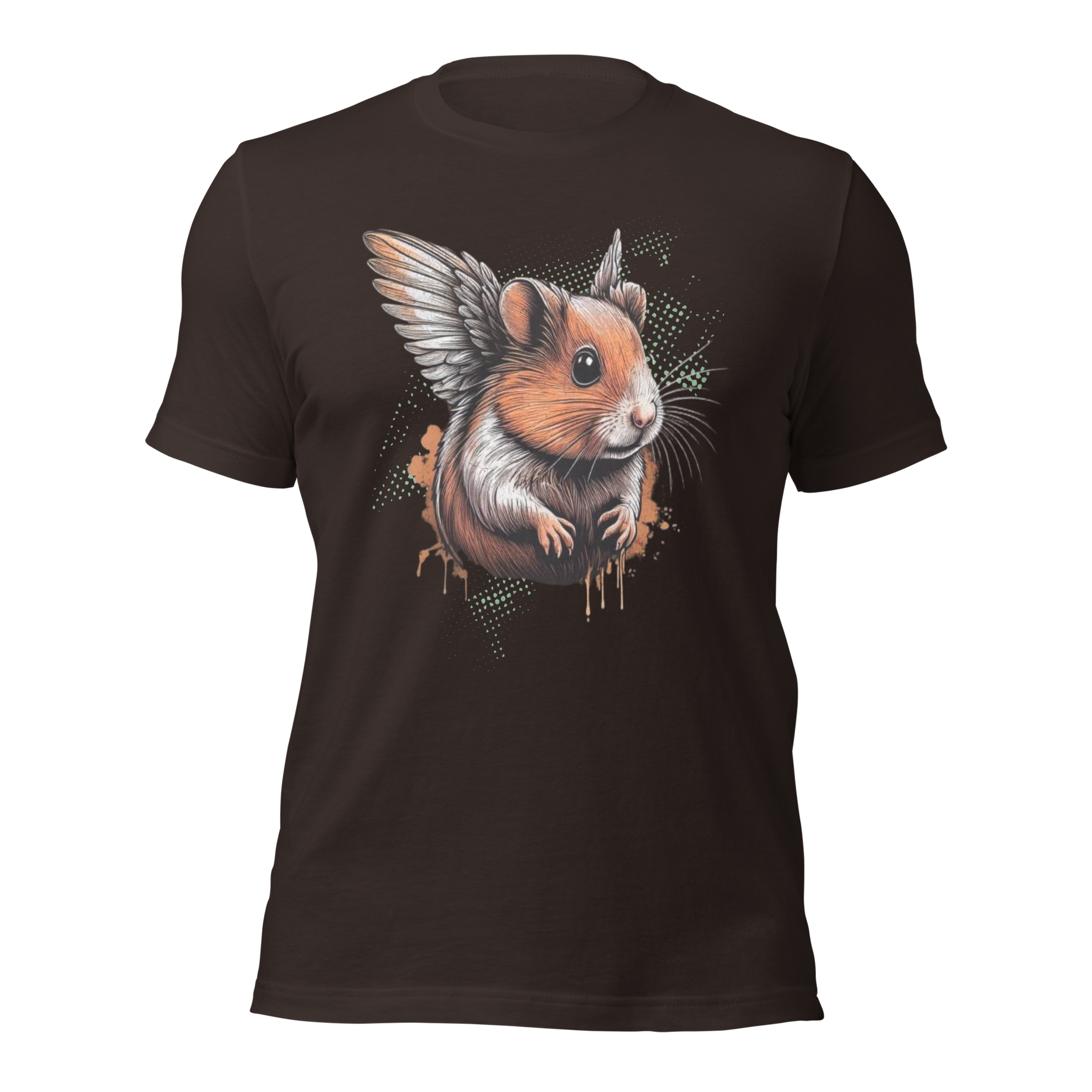 Braunes Unisex T-Shirt mit Hamster mit Flügeln Print