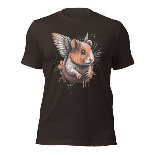 Braunes Unisex T-Shirt mit Hamster mit Flügeln Print
