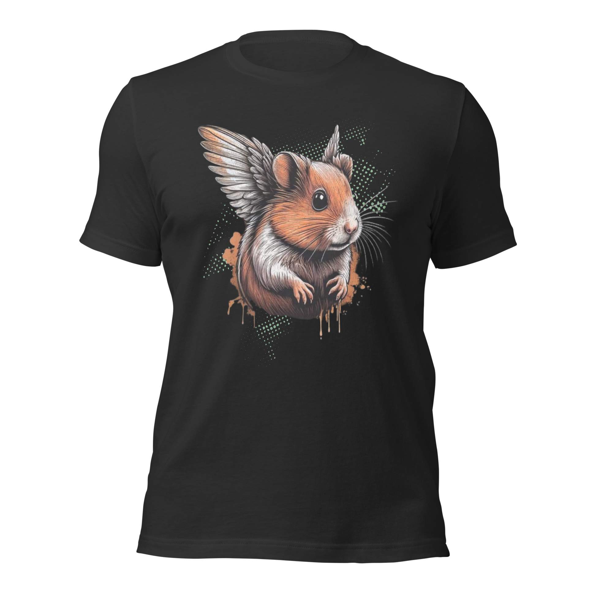 Dunkelgraues Unisex T-Shirt mit Hamster mit Flügeln Print