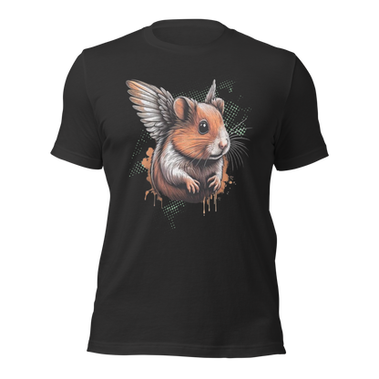 Dunkelgraues Unisex T-Shirt mit Hamster mit Flügeln Print