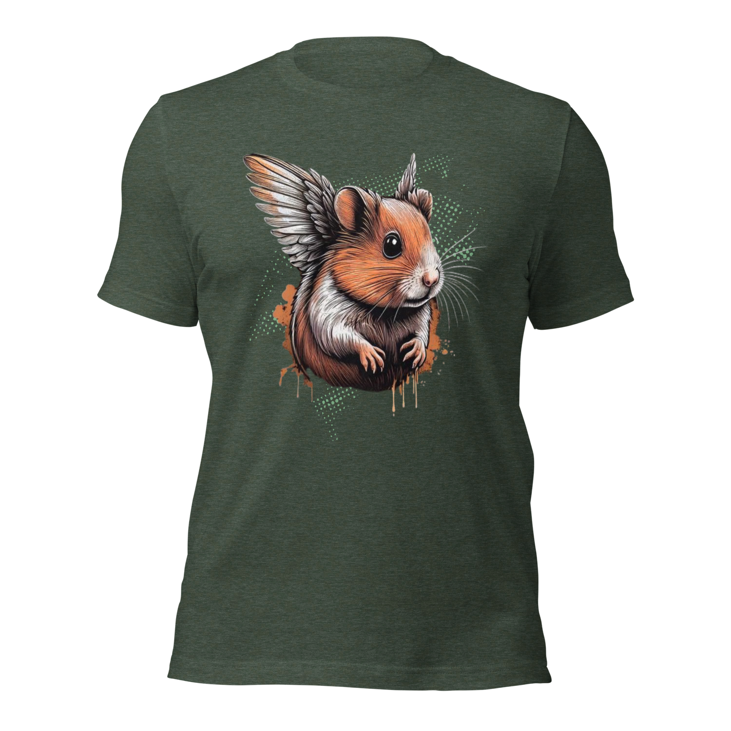 Heather grünes Unisex T-Shirt mit Hamster mit Flügeln Print