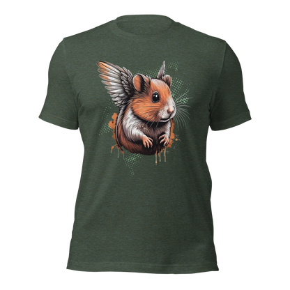 Heather grünes Unisex T-Shirt mit Hamster mit Flügeln Print