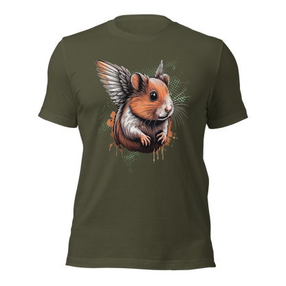 Militärgrünes Unisex T-Shirt mit Hamster mit Flügeln Print